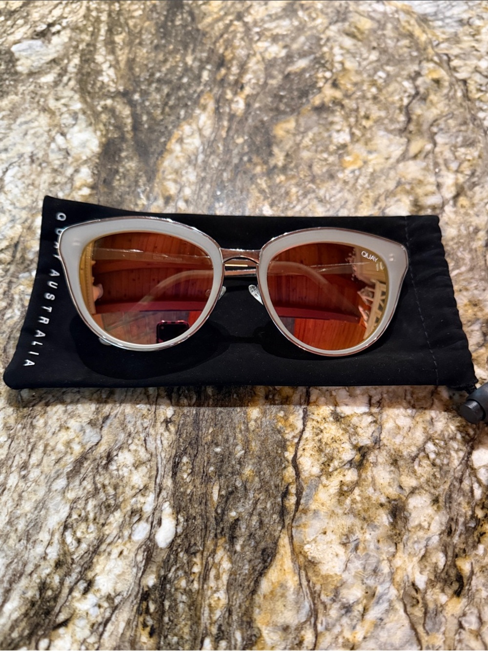Quay Australia Silver Frame Sunglasses with Brown-Orange Mirrored Lenses